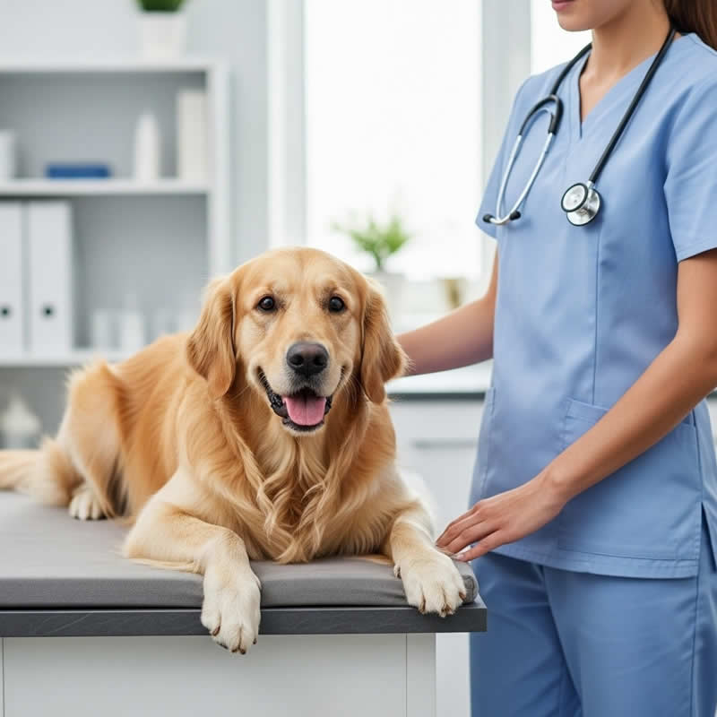 Veterinarian examining dog at DFW Pet Lounge